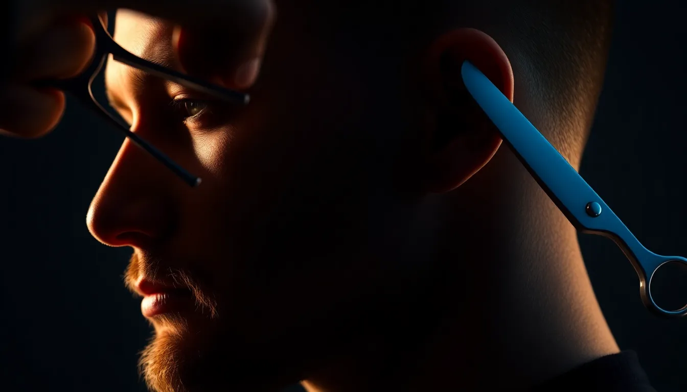 美容室でカットを終え、鏡を見て自分の変化に驚きつつも微笑む男性