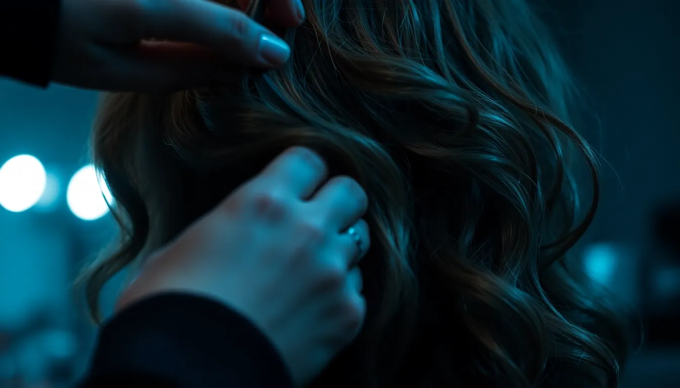 洗面台で鏡を見ながら自分の髪のうねりに溜息をつく男性