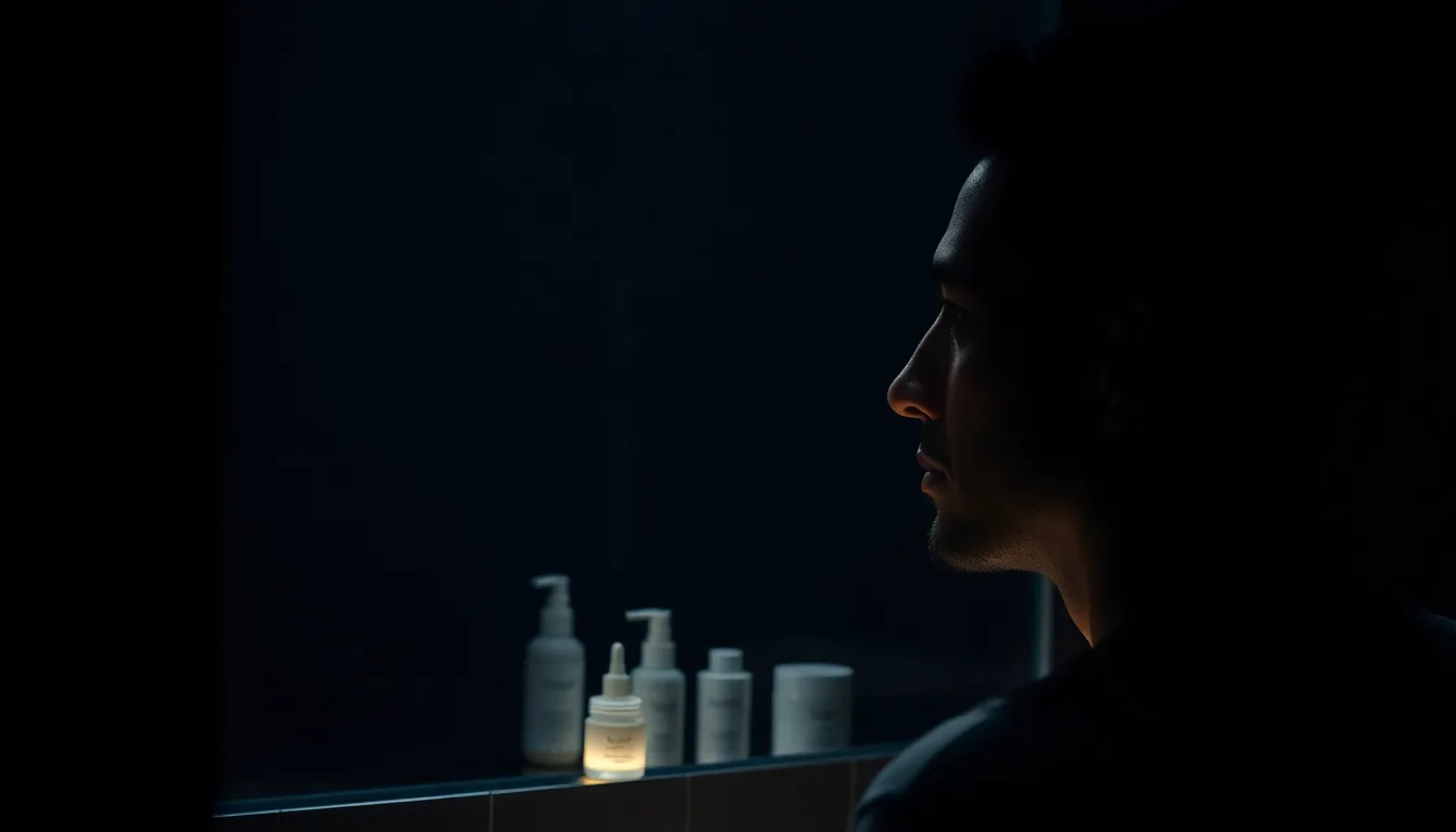 洗面台で丁寧にスキンケアをする男性