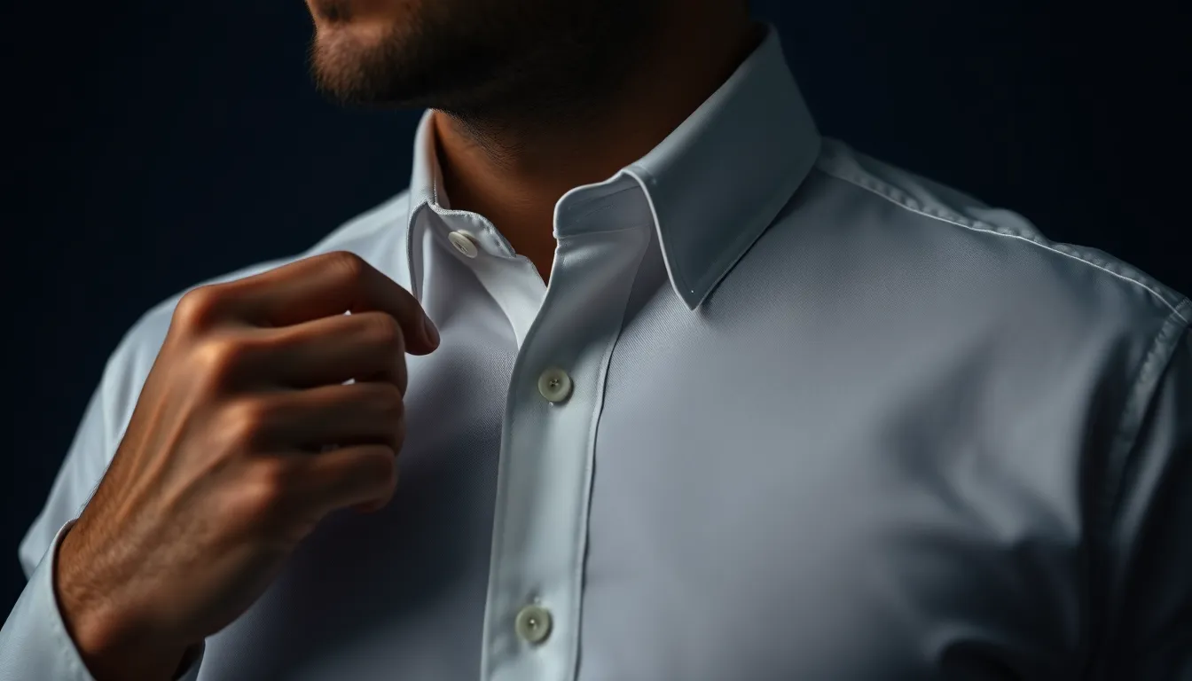 ジャストサイズのシャツを着た男性