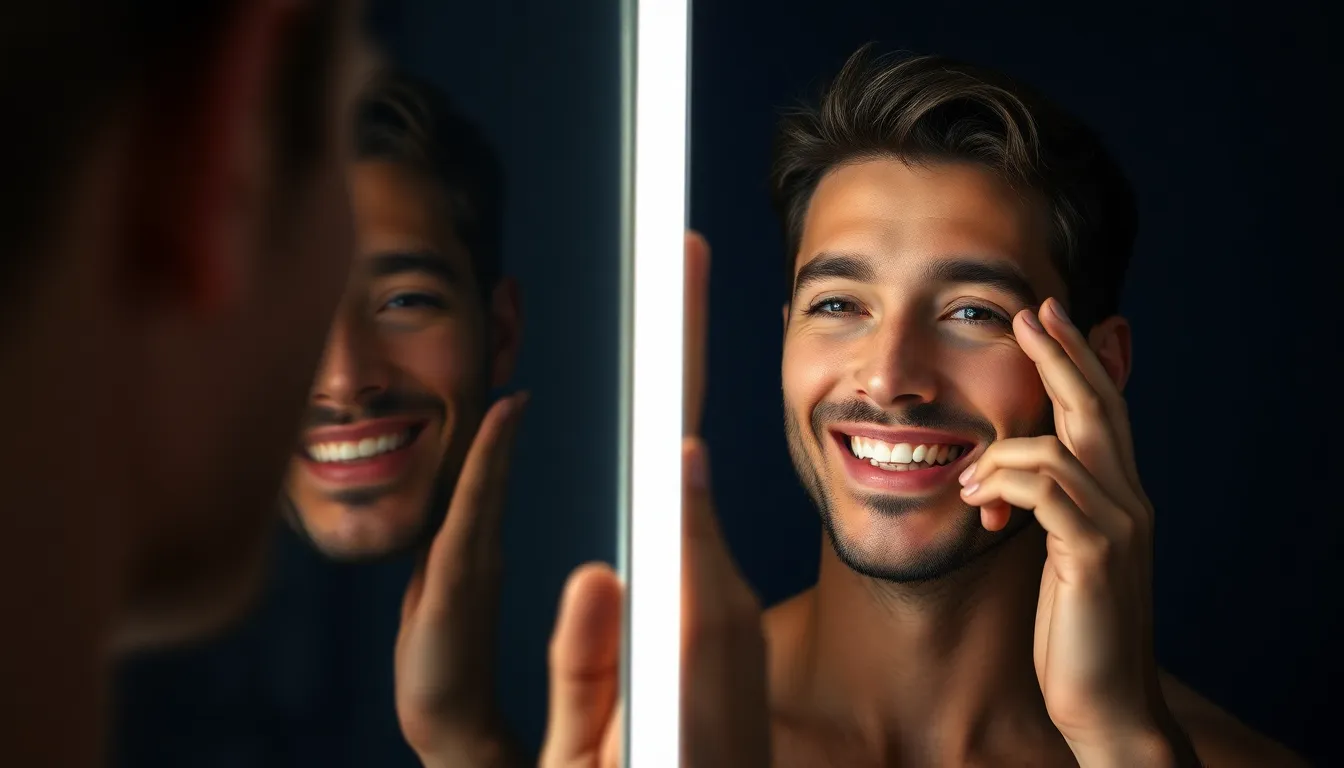 顔を大きく動かしてストレッチする男性