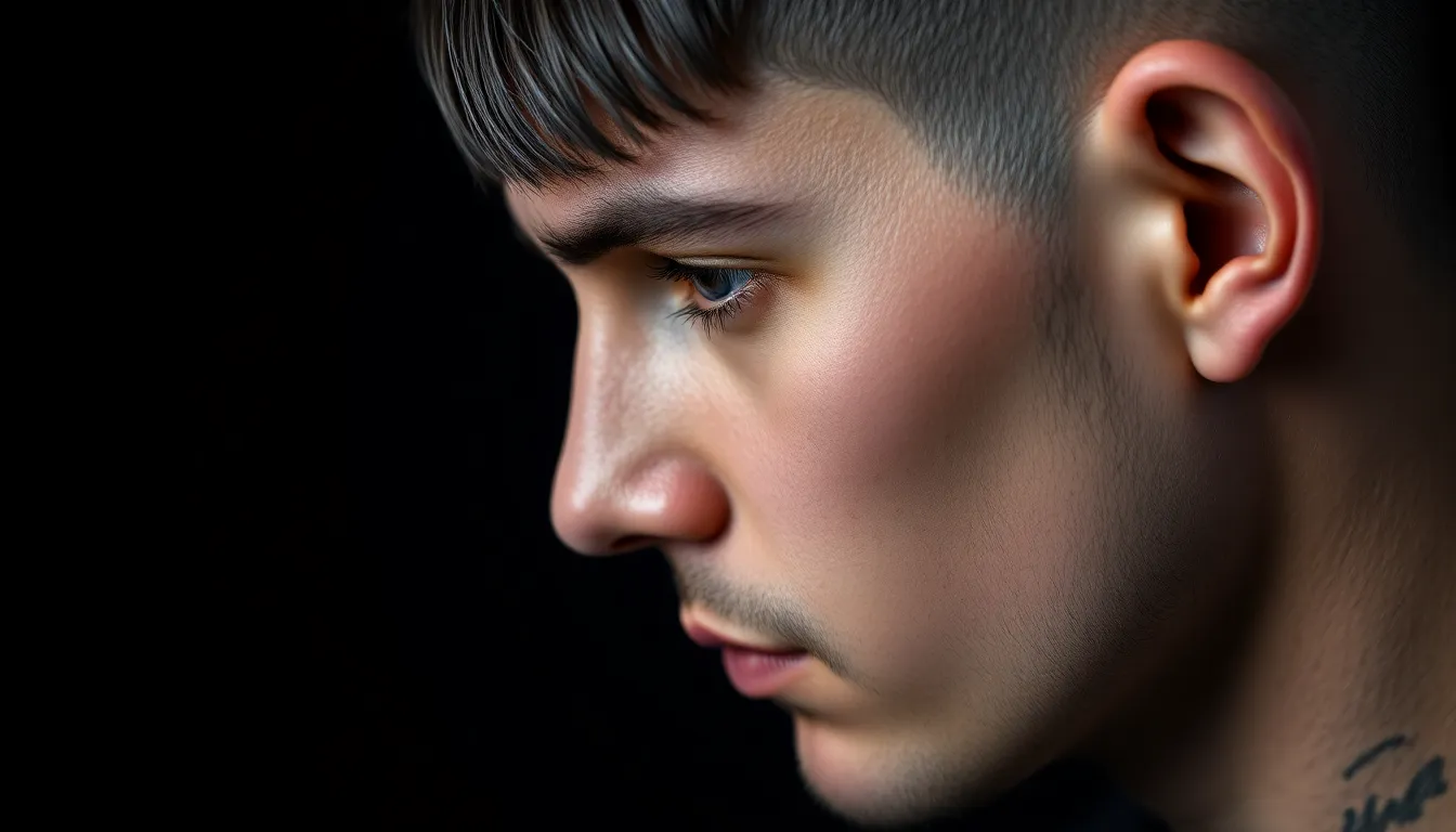 美容院の鏡の前で仕上がりを確認する男性