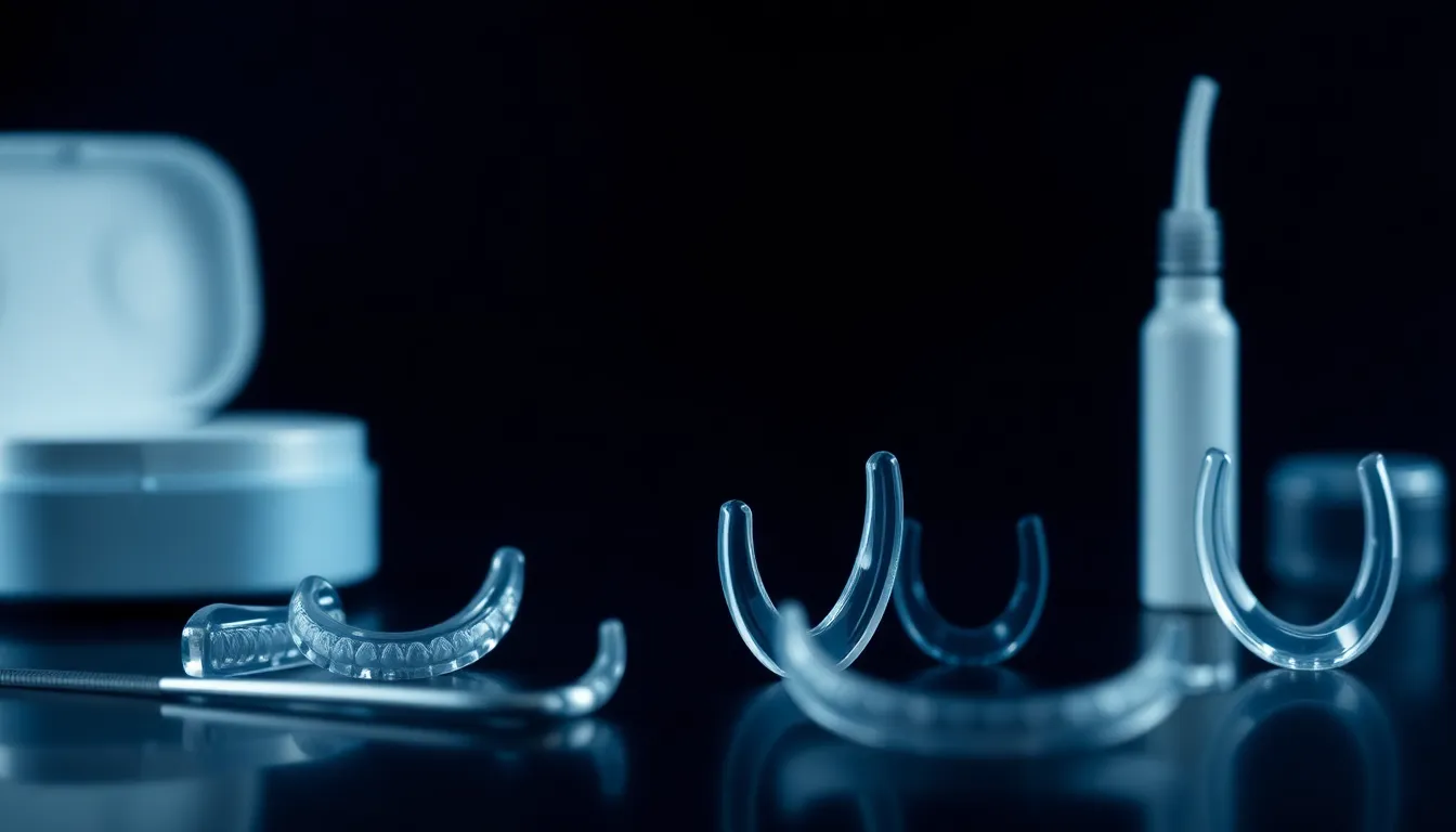 透明なマウスピース型矯正装置を手に持つ男性