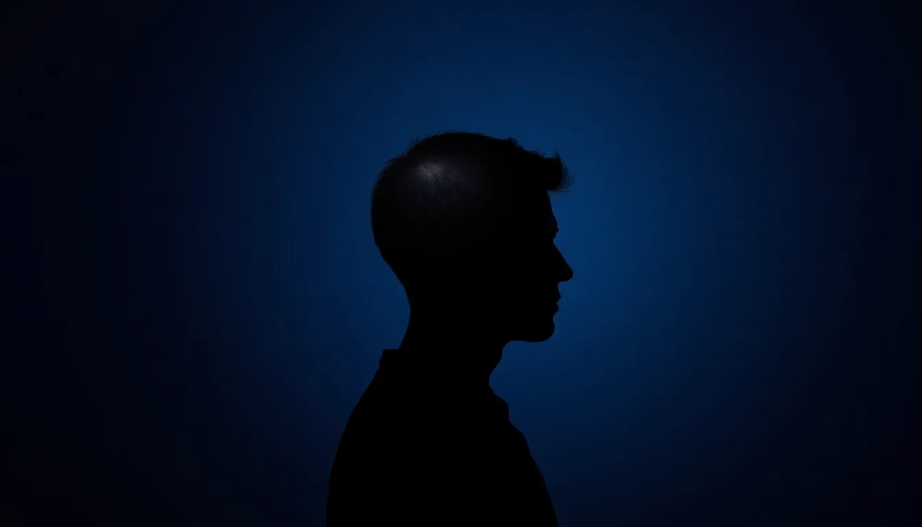 鏡の前で髪をチェックする悩める男性