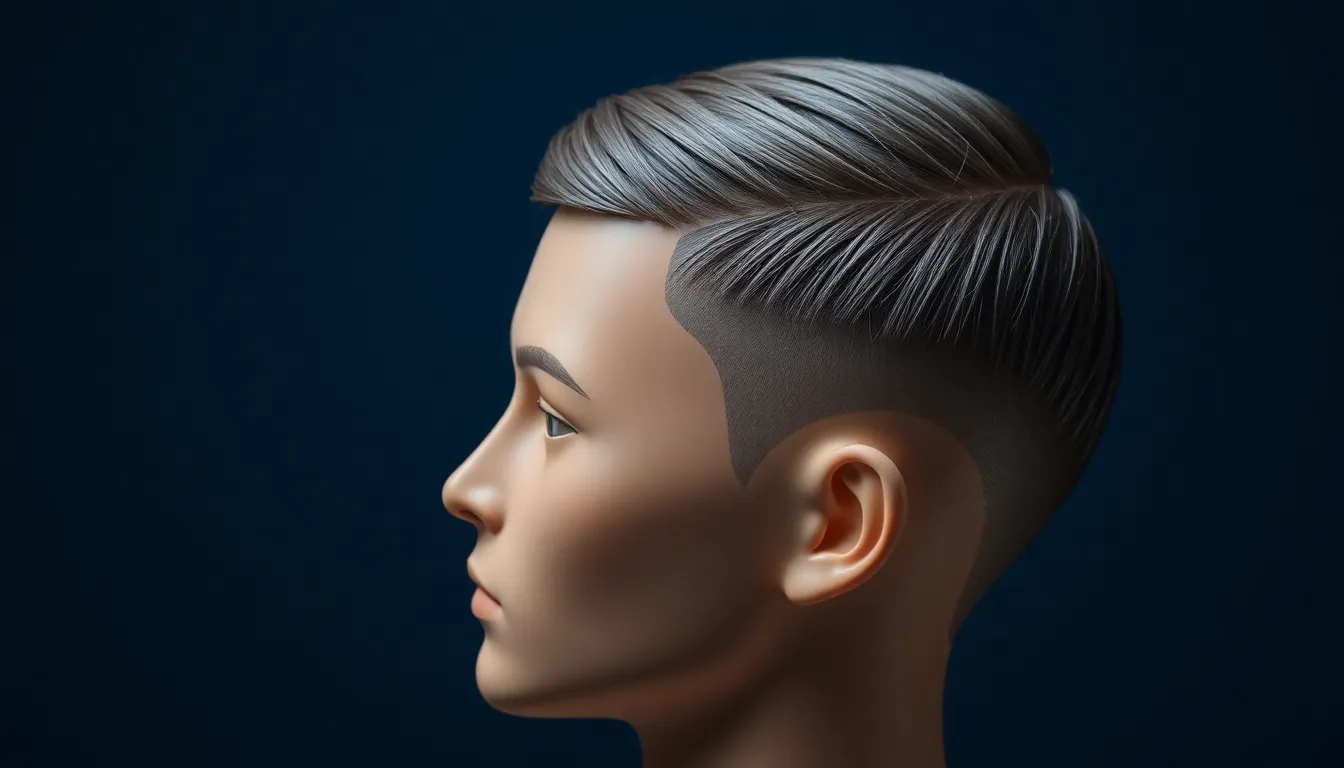 短髪で清潔感のある男性が鏡の前で微笑む姿