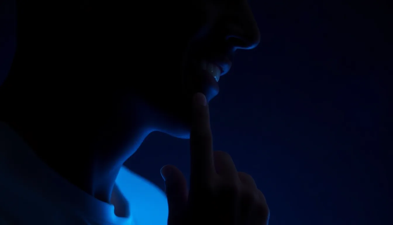 口元を気にして鏡を見る男性